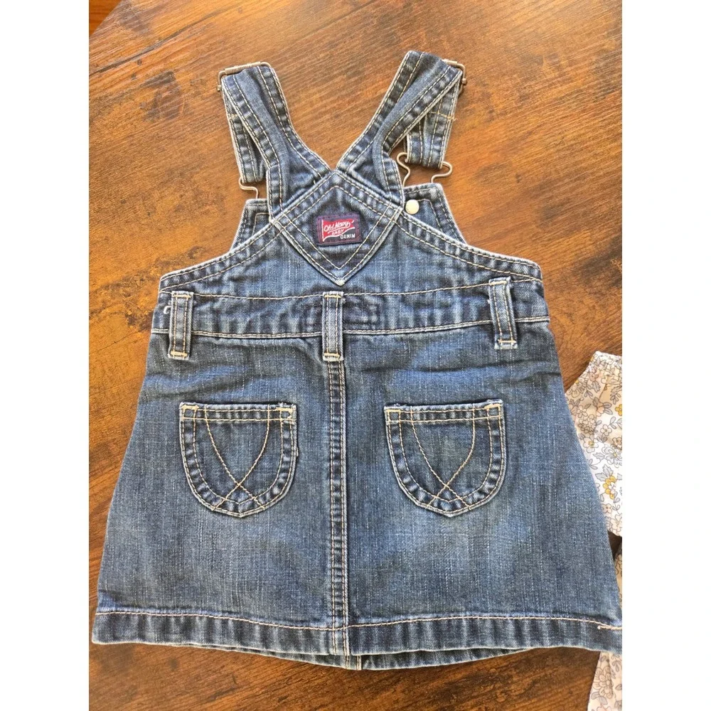 Vtg Old Navy Denim Overall Dress & babyGap Floral Blouse‎ Set 3-6 Mos Blue White